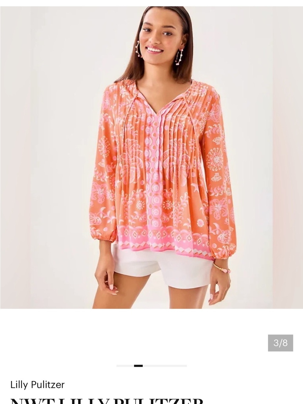 Lilly Pulitzer Marilina tunic :Coral & Light Pink Printed Tie-Front Blouse